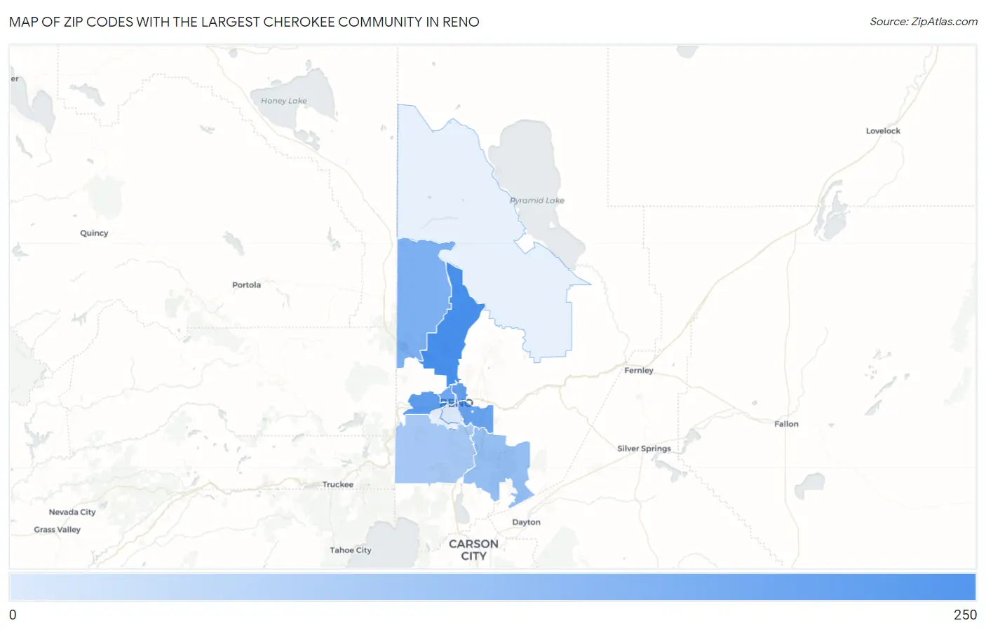 Zip Codes with the Largest Cherokee Community in Reno Map