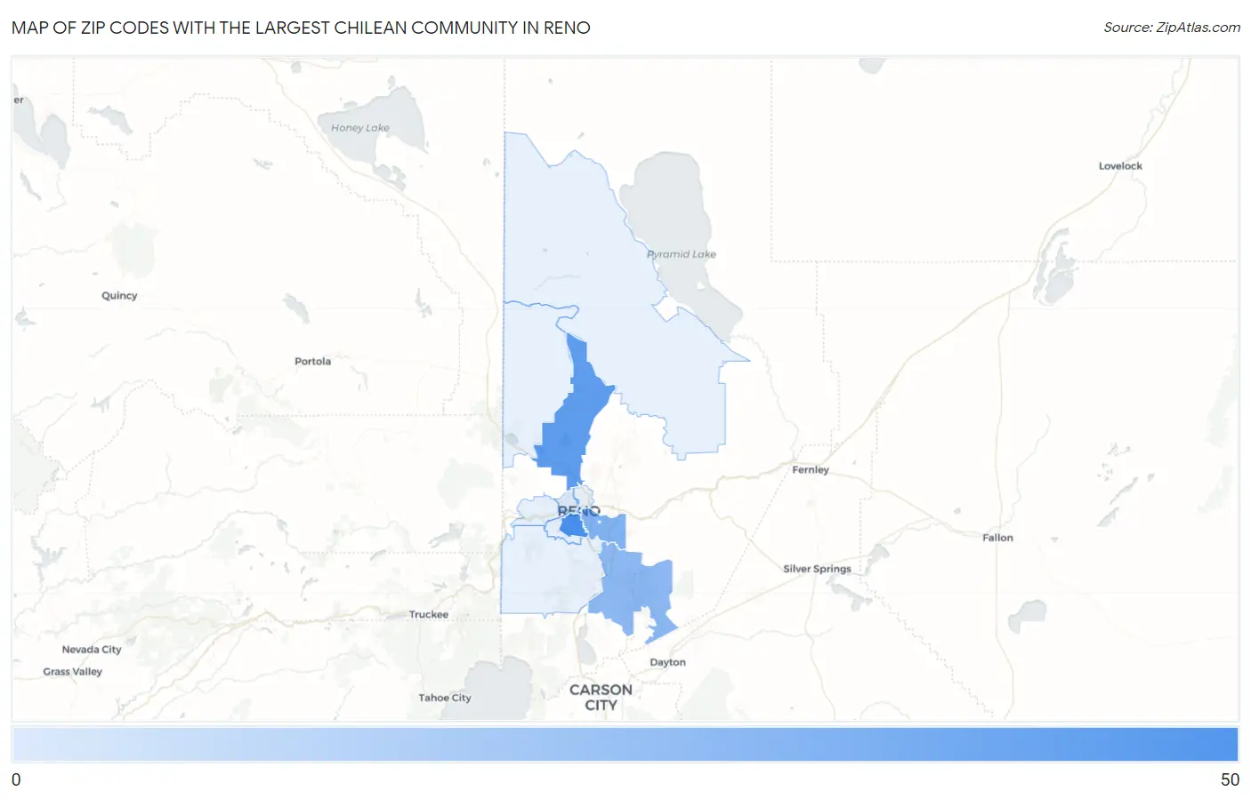 Zip Codes with the Largest Chilean Community in Reno Map