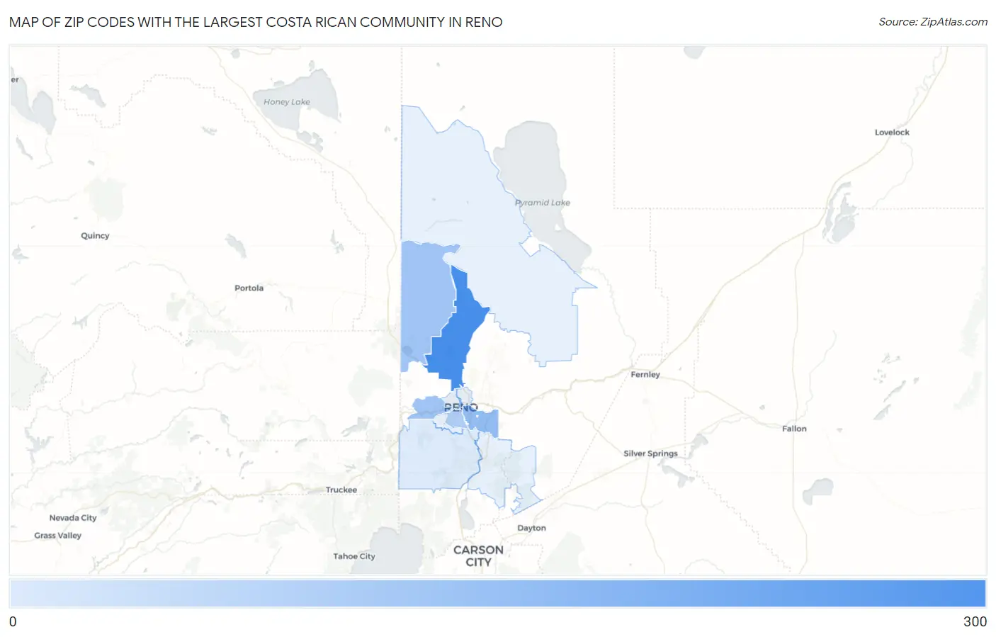 Zip Codes with the Largest Costa Rican Community in Reno Map