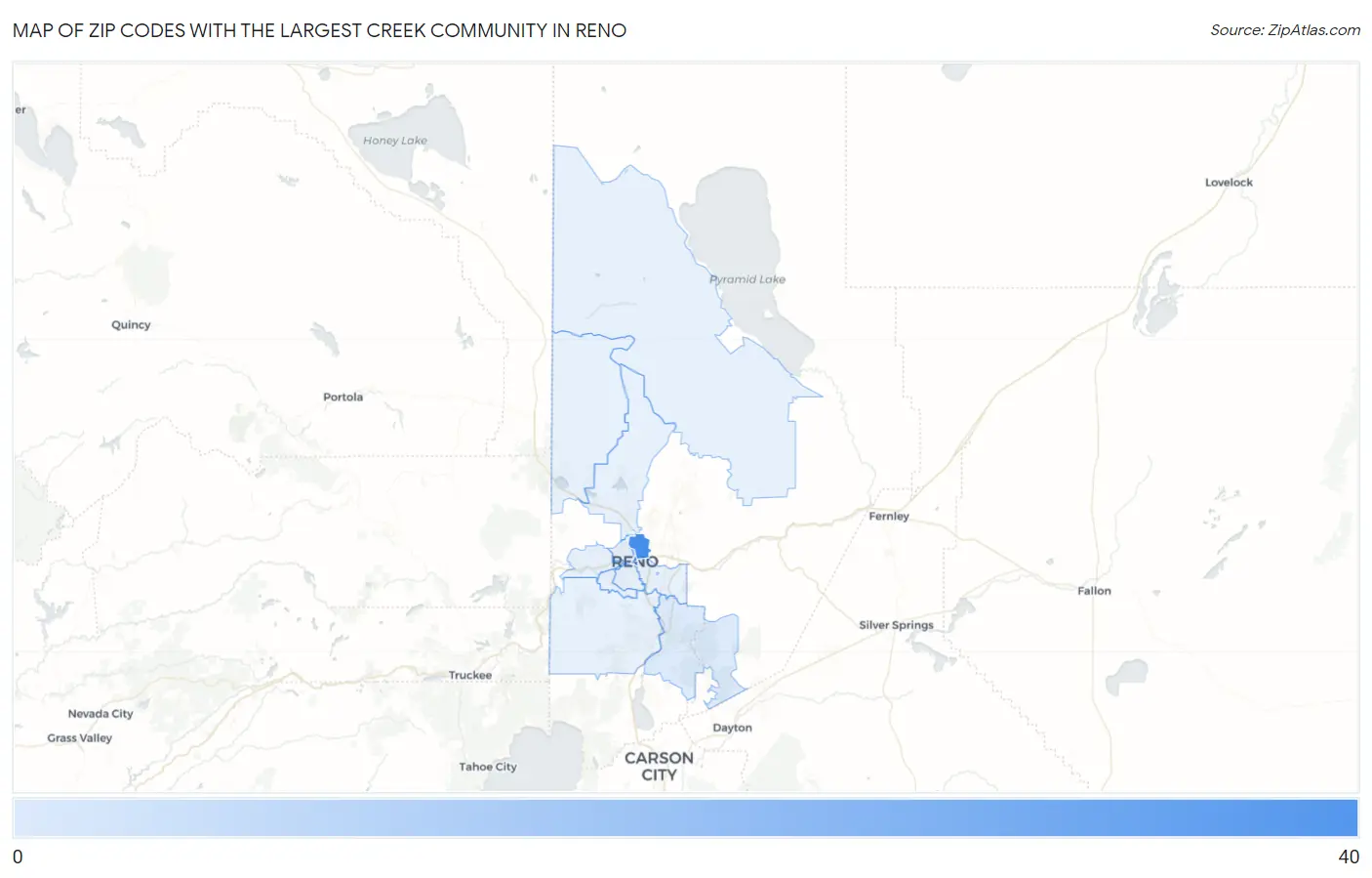 Zip Codes with the Largest Creek Community in Reno Map