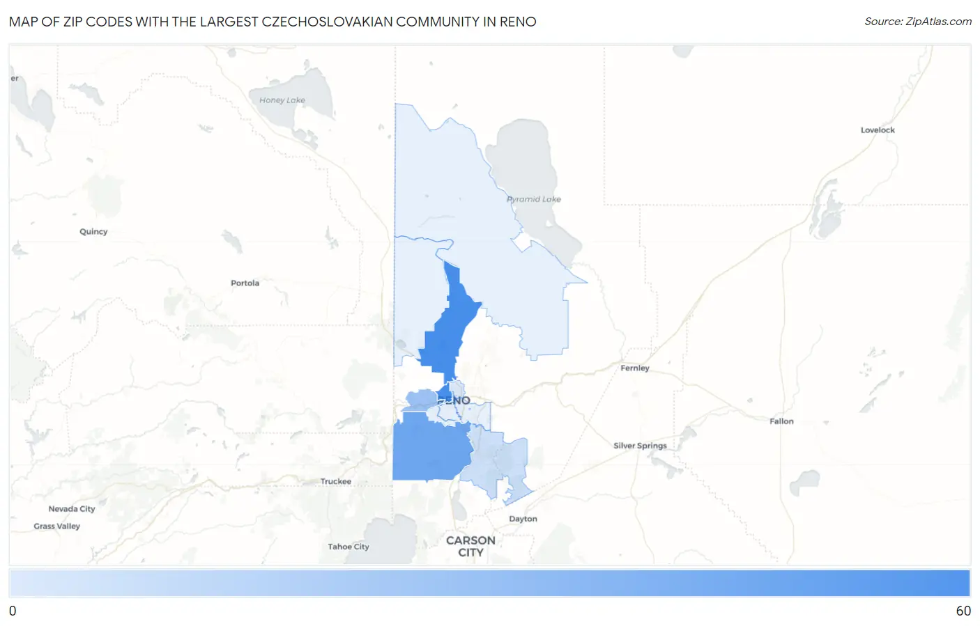 Zip Codes with the Largest Czechoslovakian Community in Reno Map
