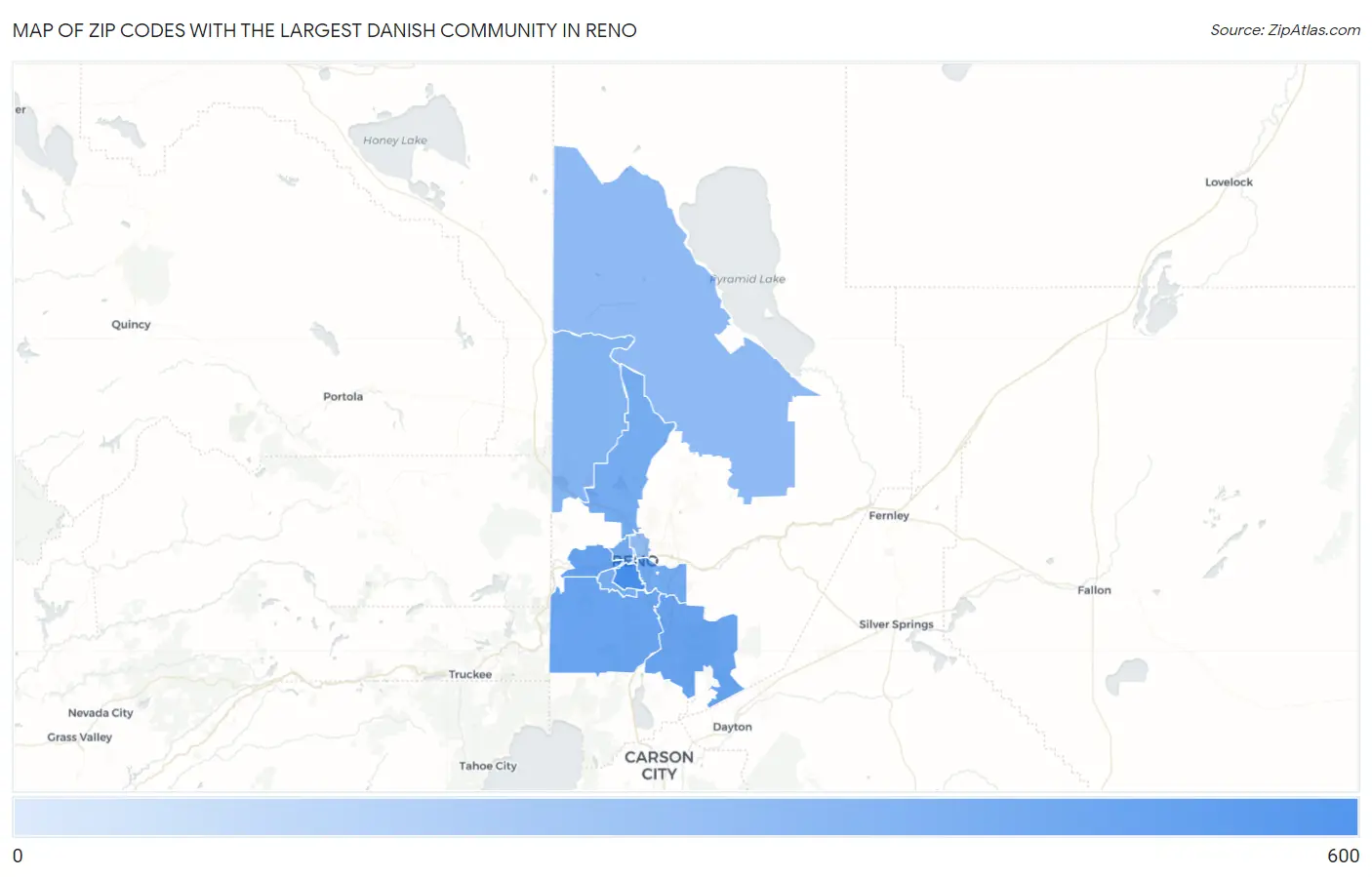 Zip Codes with the Largest Danish Community in Reno Map