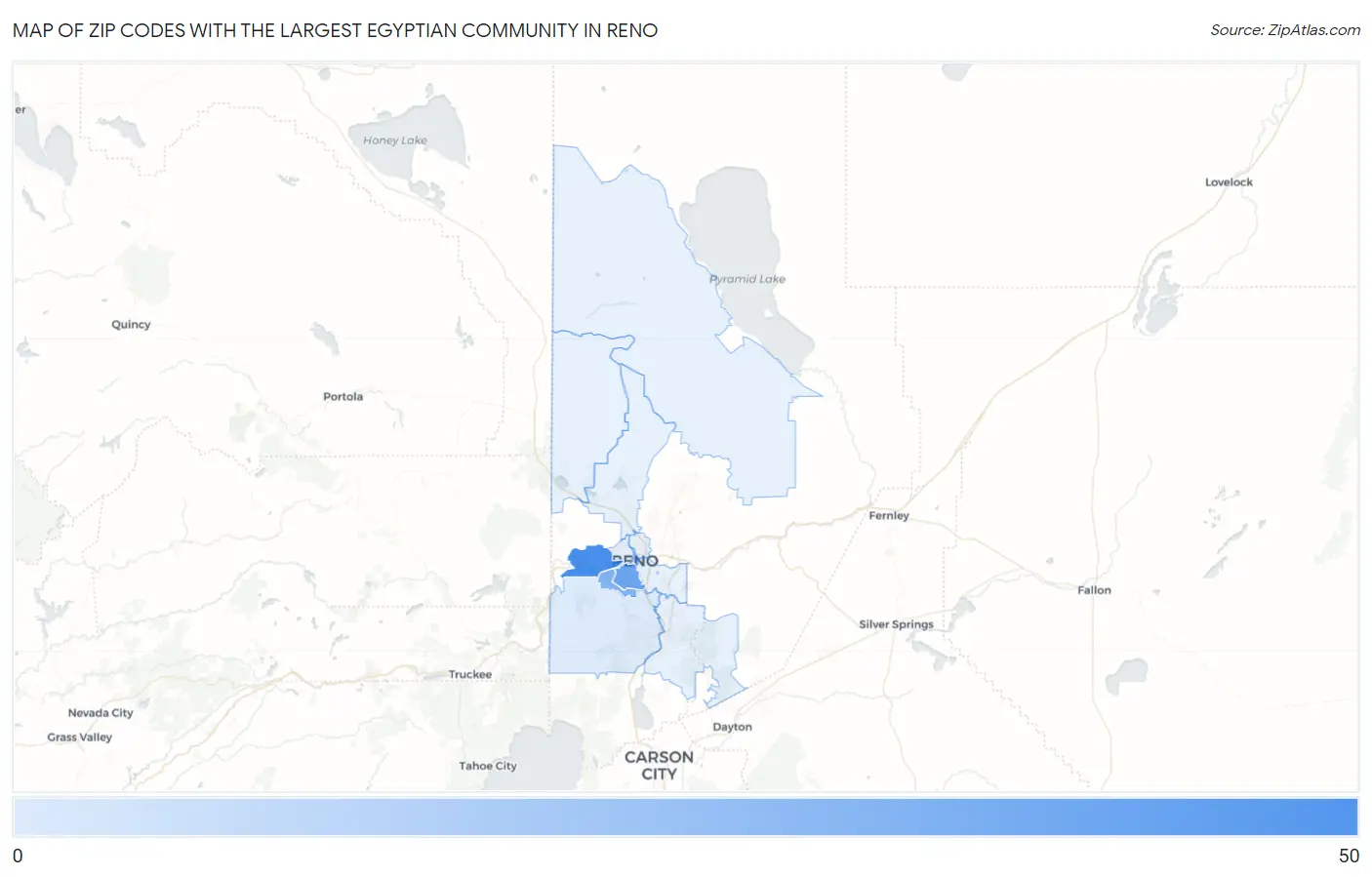 Zip Codes with the Largest Egyptian Community in Reno Map