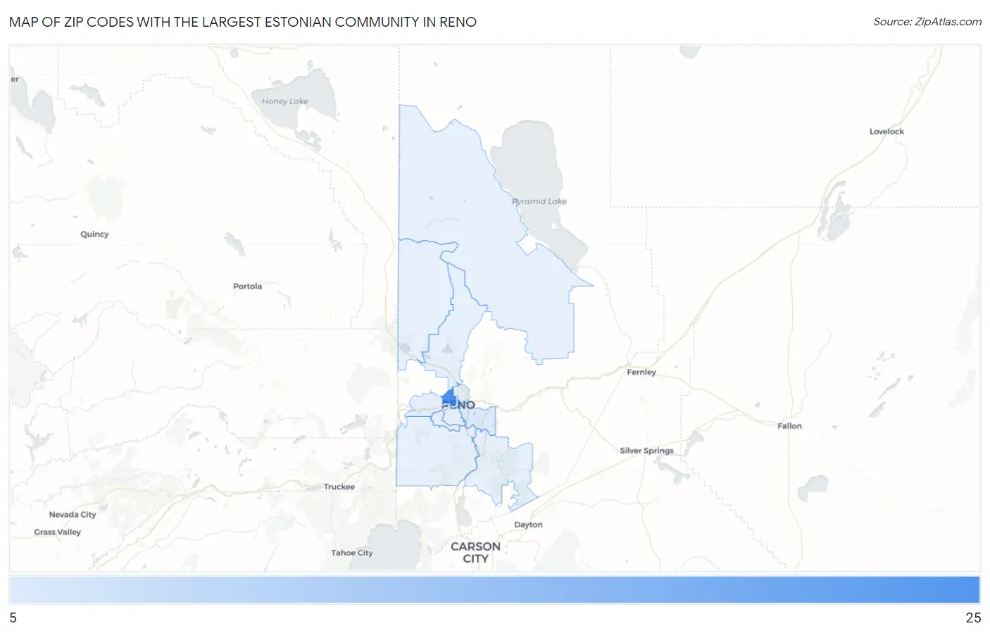 Zip Codes with the Largest Estonian Community in Reno Map