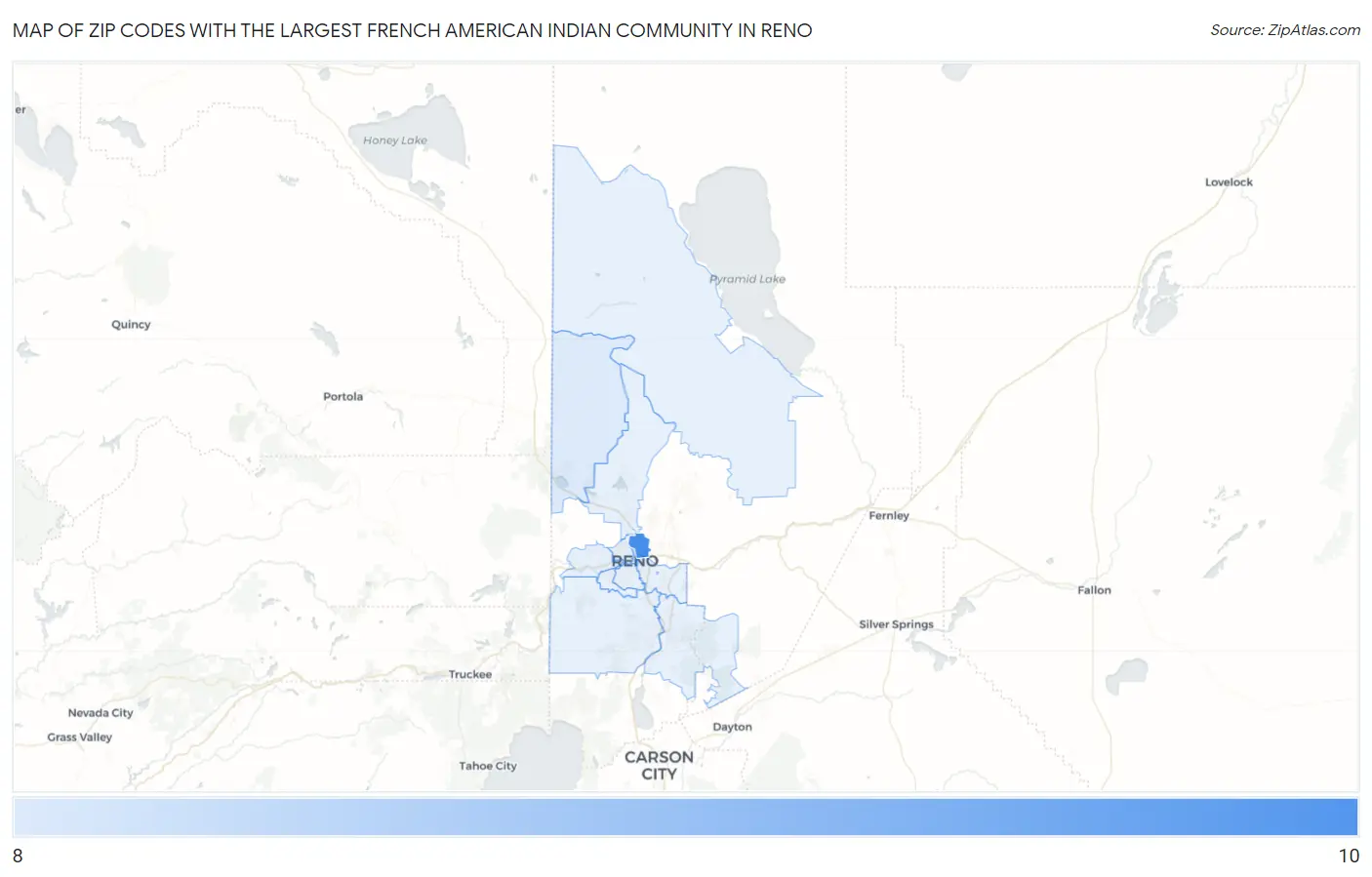 Zip Codes with the Largest French American Indian Community in Reno Map