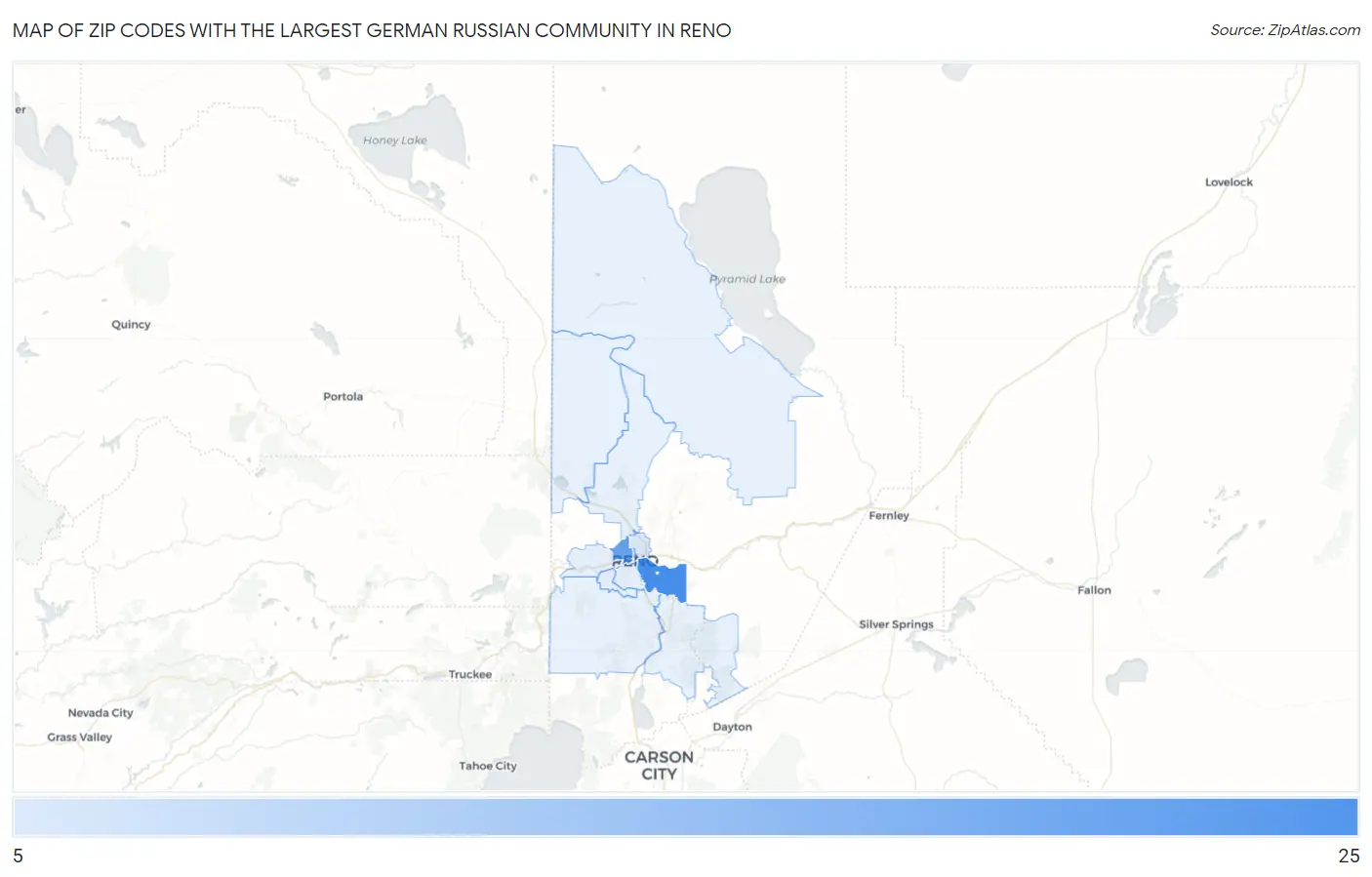 Zip Codes with the Largest German Russian Community in Reno Map