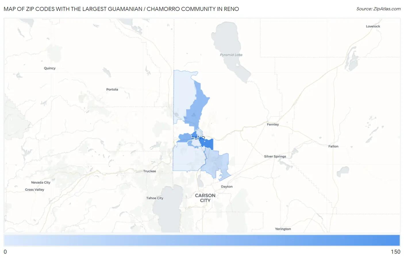 Zip Codes with the Largest Guamanian / Chamorro Community in Reno Map