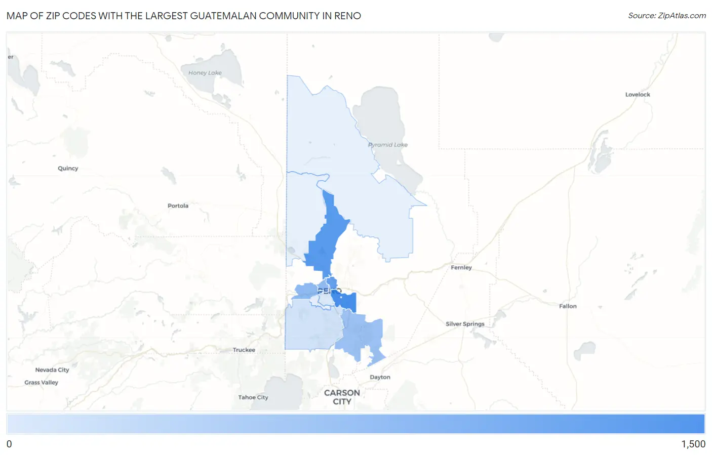 Zip Codes with the Largest Guatemalan Community in Reno Map