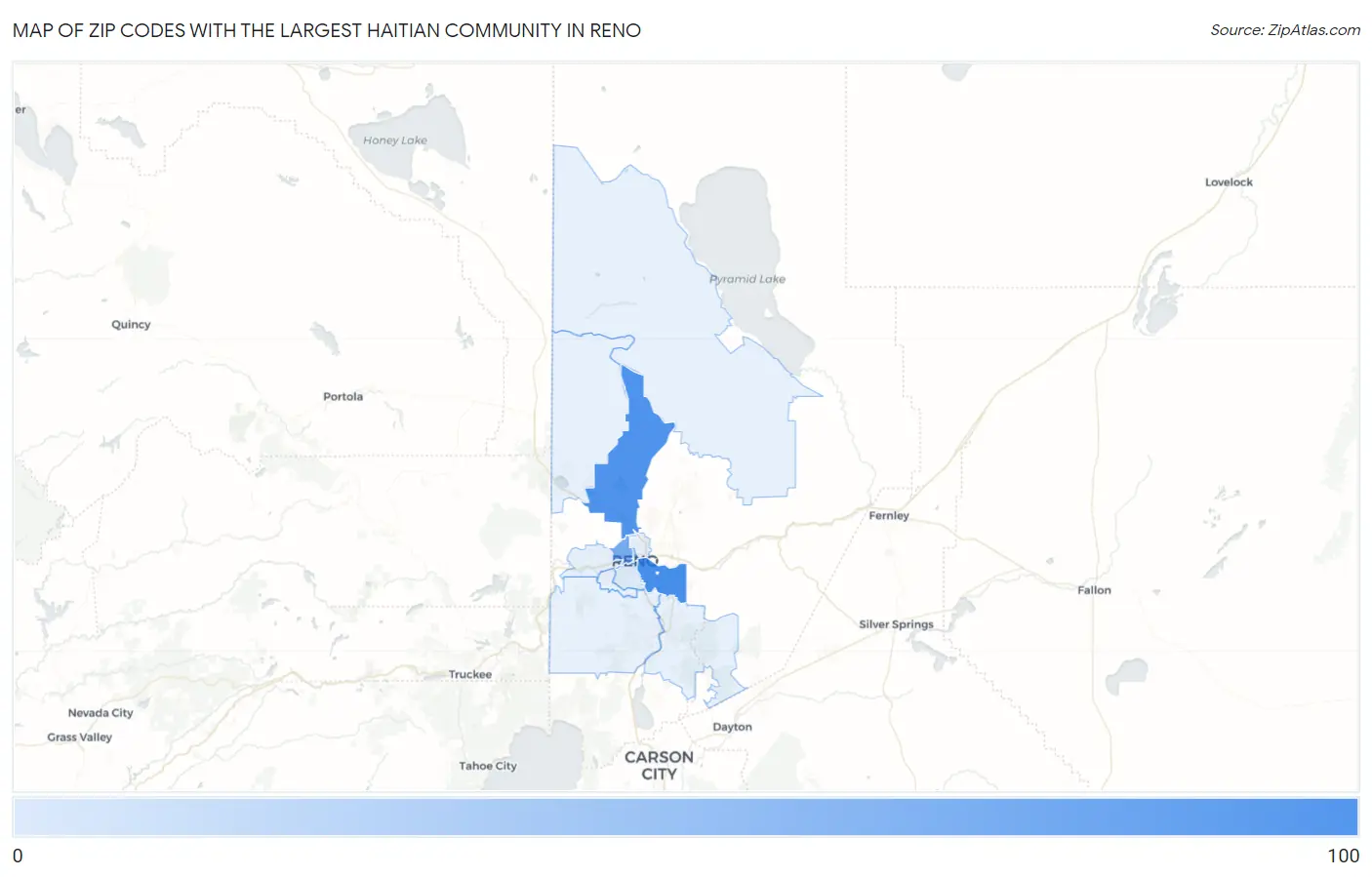 Zip Codes with the Largest Haitian Community in Reno Map