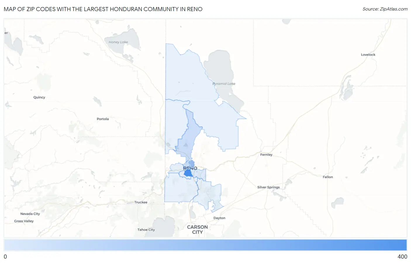 Zip Codes with the Largest Honduran Community in Reno Map