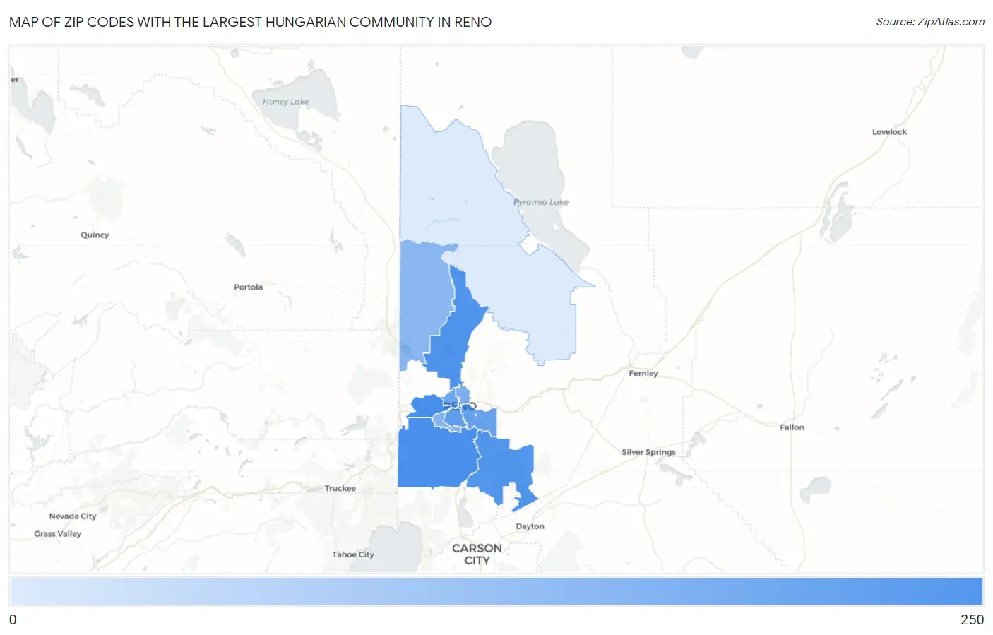 Zip Codes with the Largest Hungarian Community in Reno Map