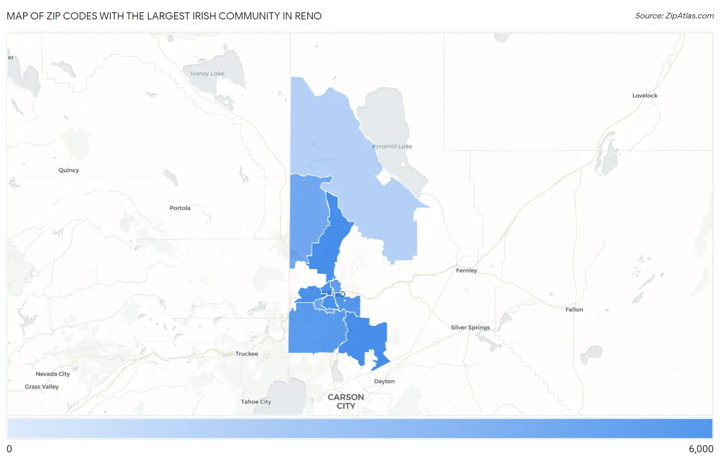 Zip Codes with the Largest Irish Community in Reno Map