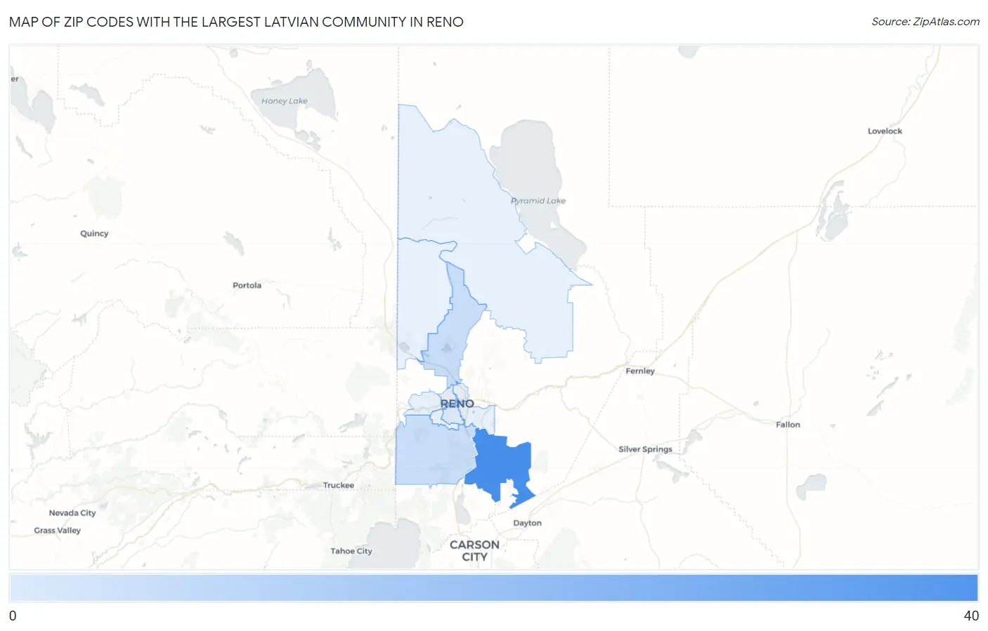 Zip Codes with the Largest Latvian Community in Reno Map