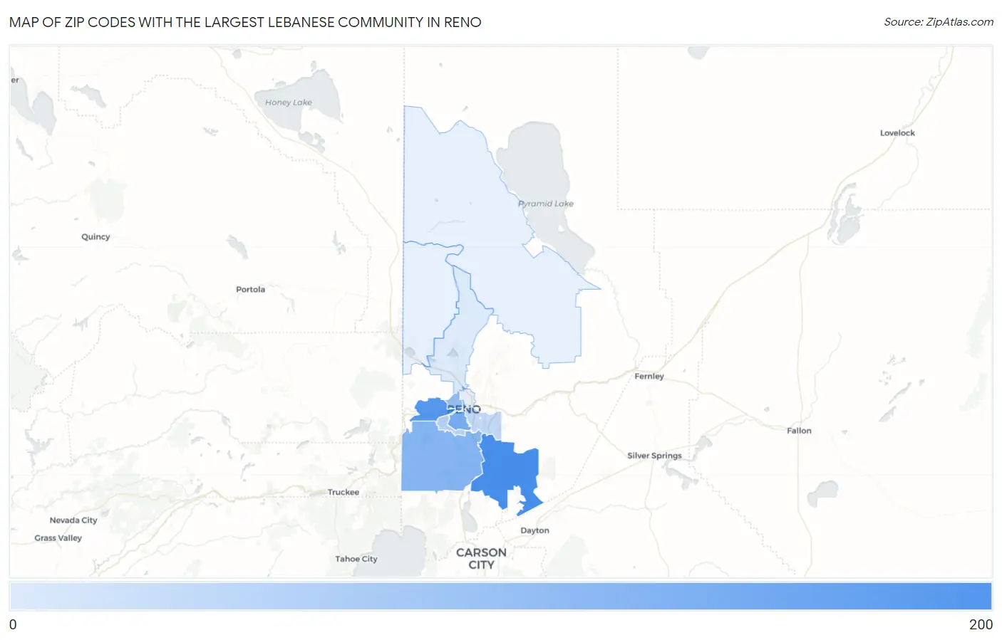 Zip Codes with the Largest Lebanese Community in Reno Map