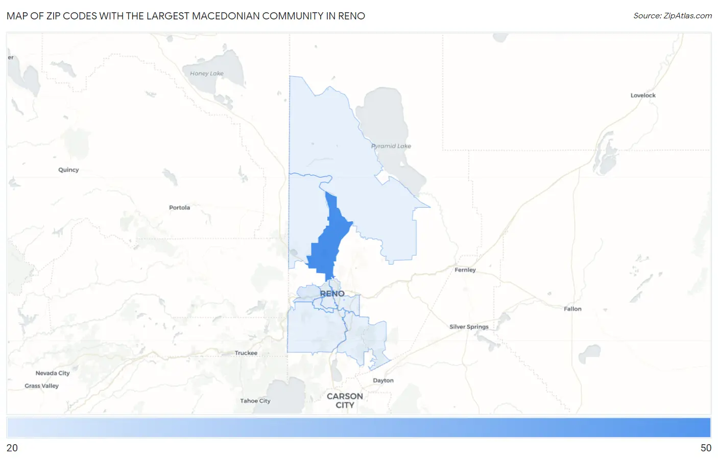 Zip Codes with the Largest Macedonian Community in Reno Map