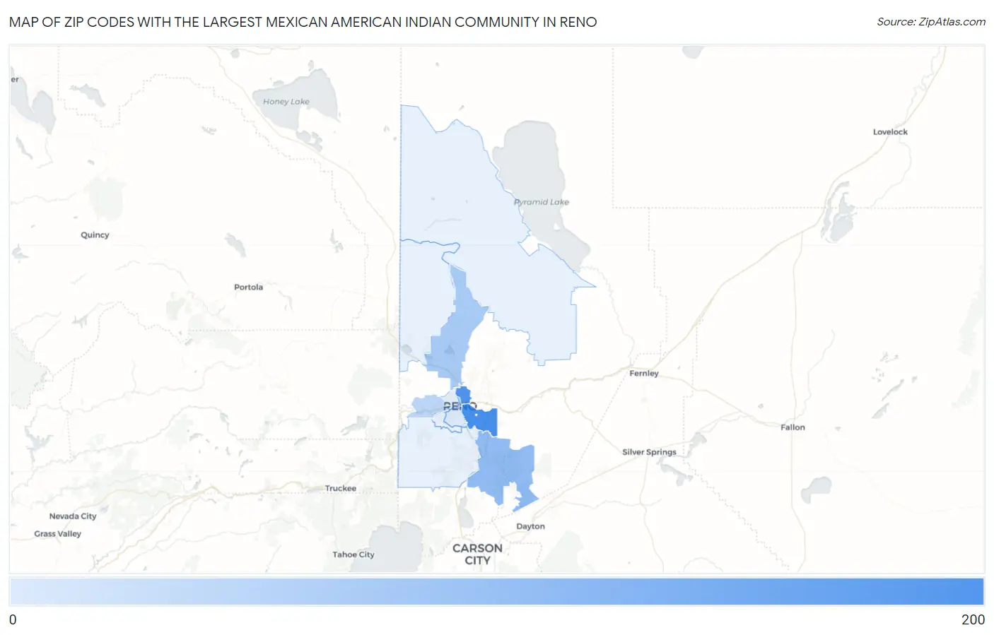 Zip Codes with the Largest Mexican American Indian Community in Reno Map