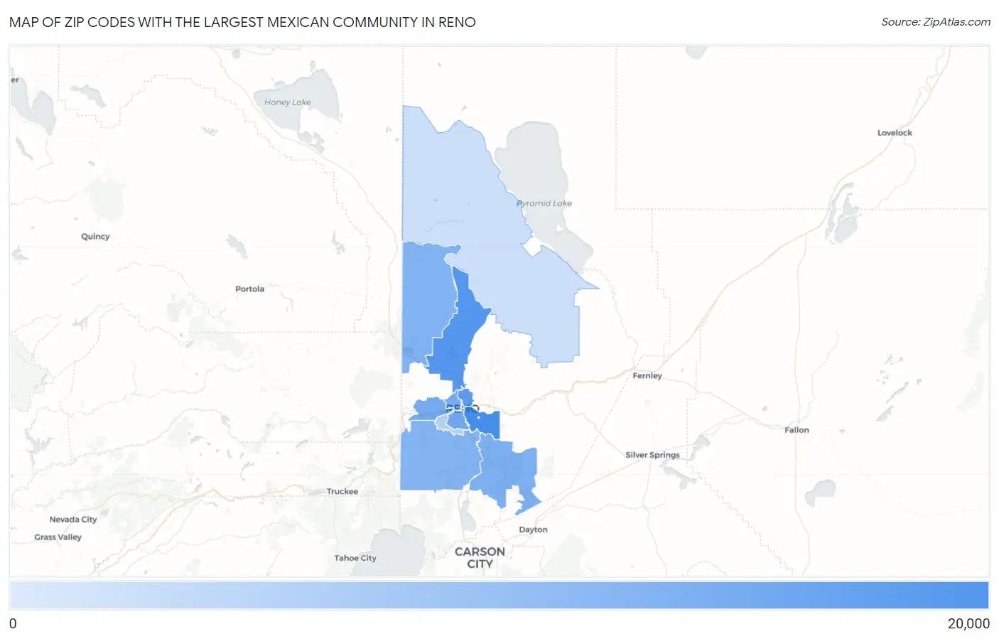 Zip Codes with the Largest Mexican Community in Reno Map