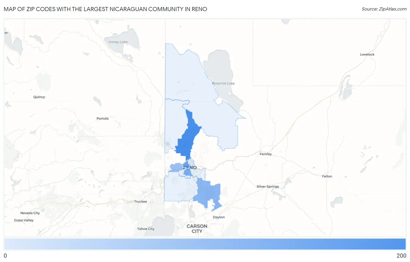 Zip Codes with the Largest Nicaraguan Community in Reno Map
