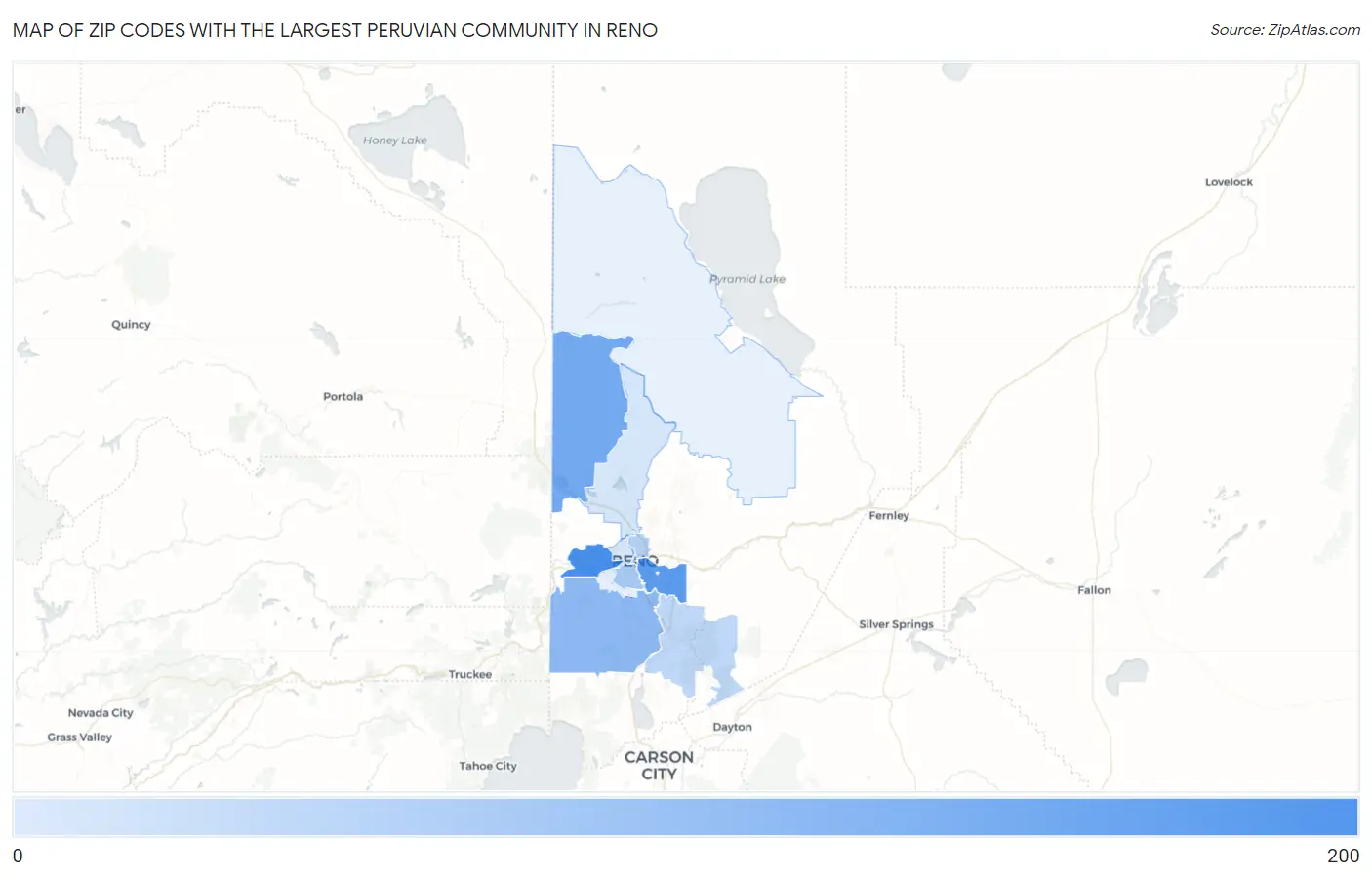 Zip Codes with the Largest Peruvian Community in Reno Map