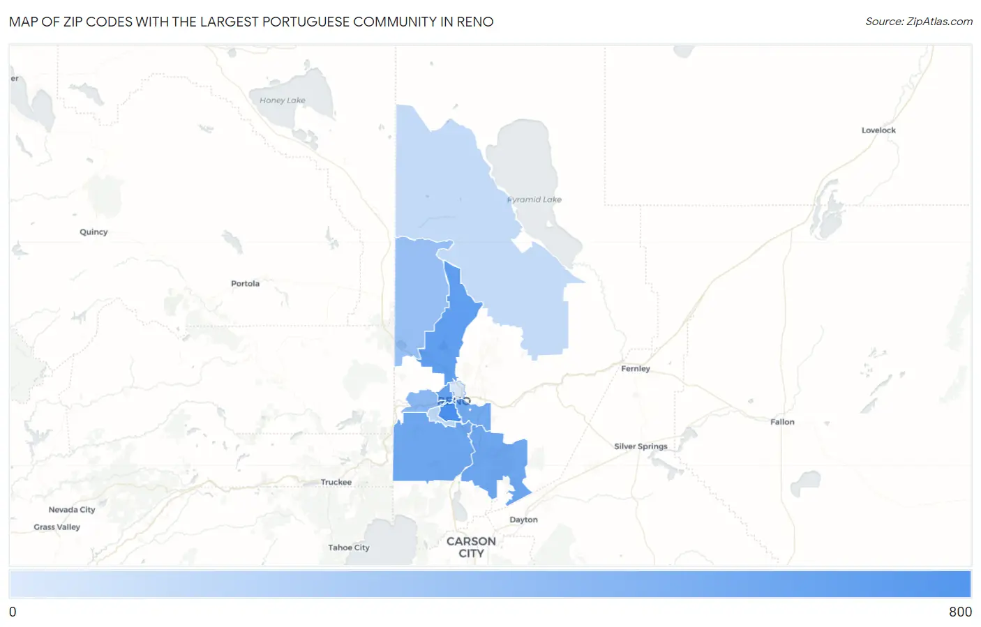 Zip Codes with the Largest Portuguese Community in Reno Map