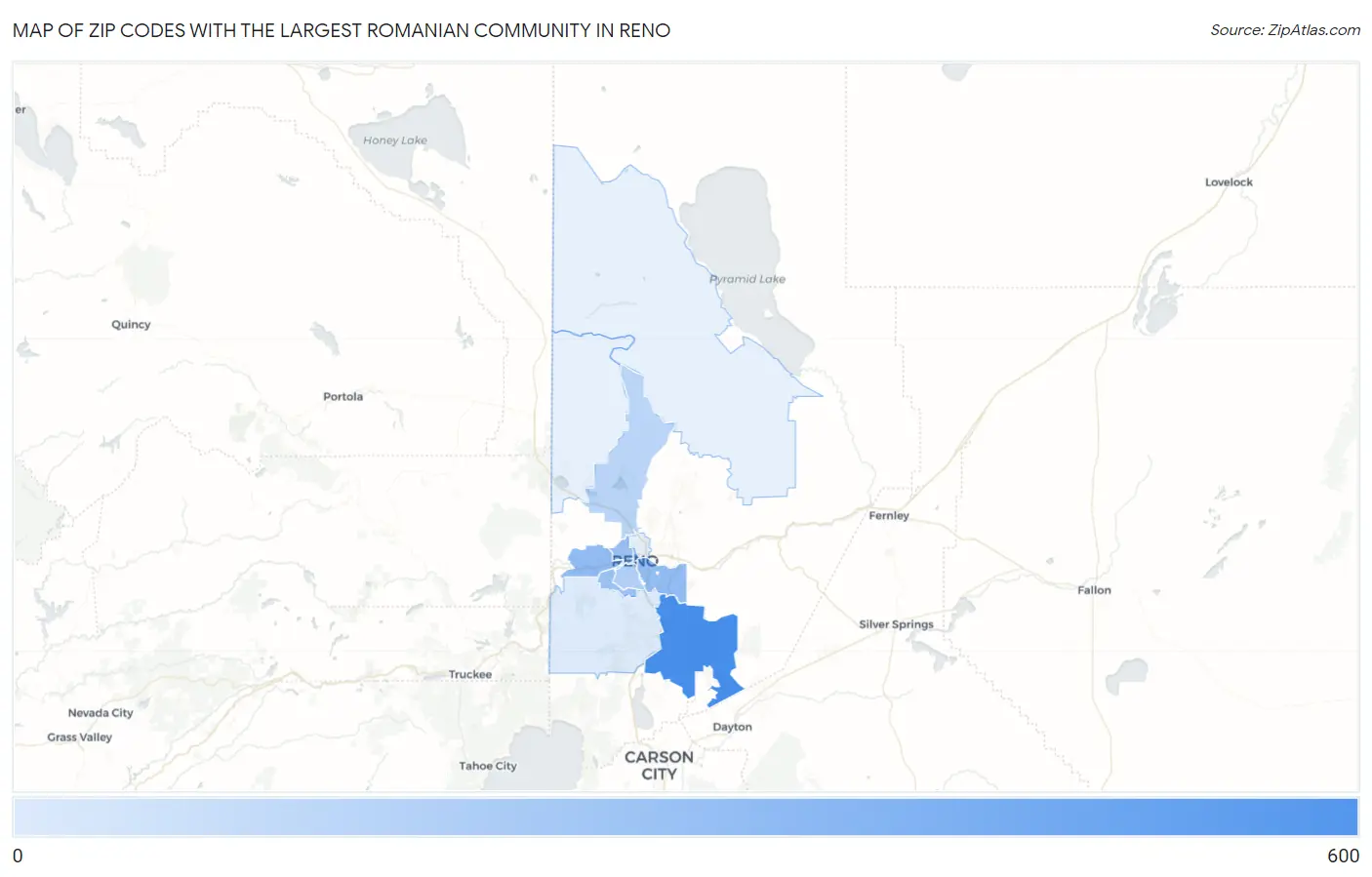 Zip Codes with the Largest Romanian Community in Reno Map
