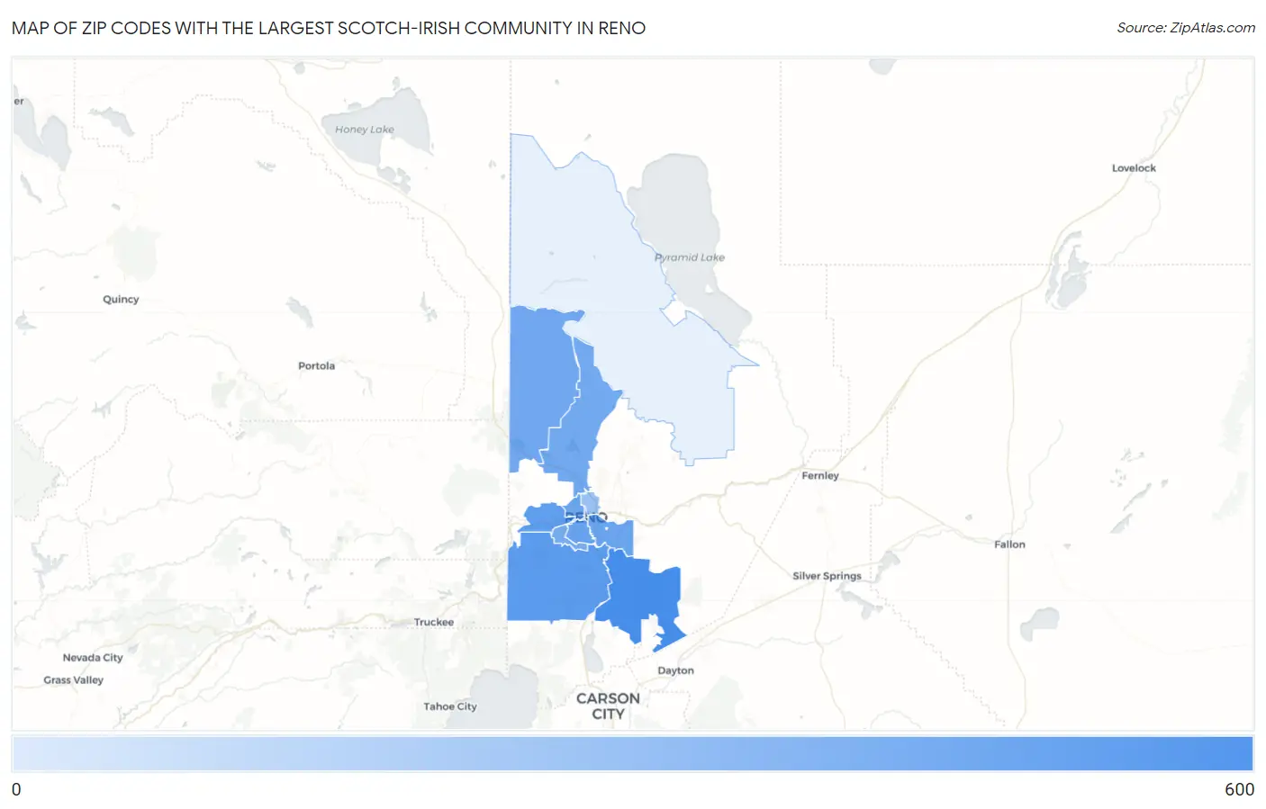 Zip Codes with the Largest Scotch-Irish Community in Reno Map