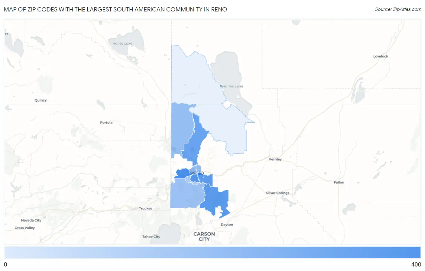 Zip Codes with the Largest South American Community in Reno Map