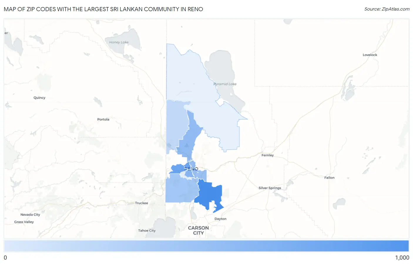 Zip Codes with the Largest Sri Lankan Community in Reno Map