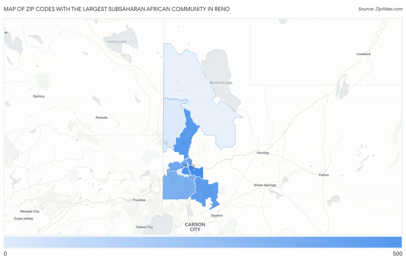Zip Codes with the Largest Subsaharan African Community in Reno Map
