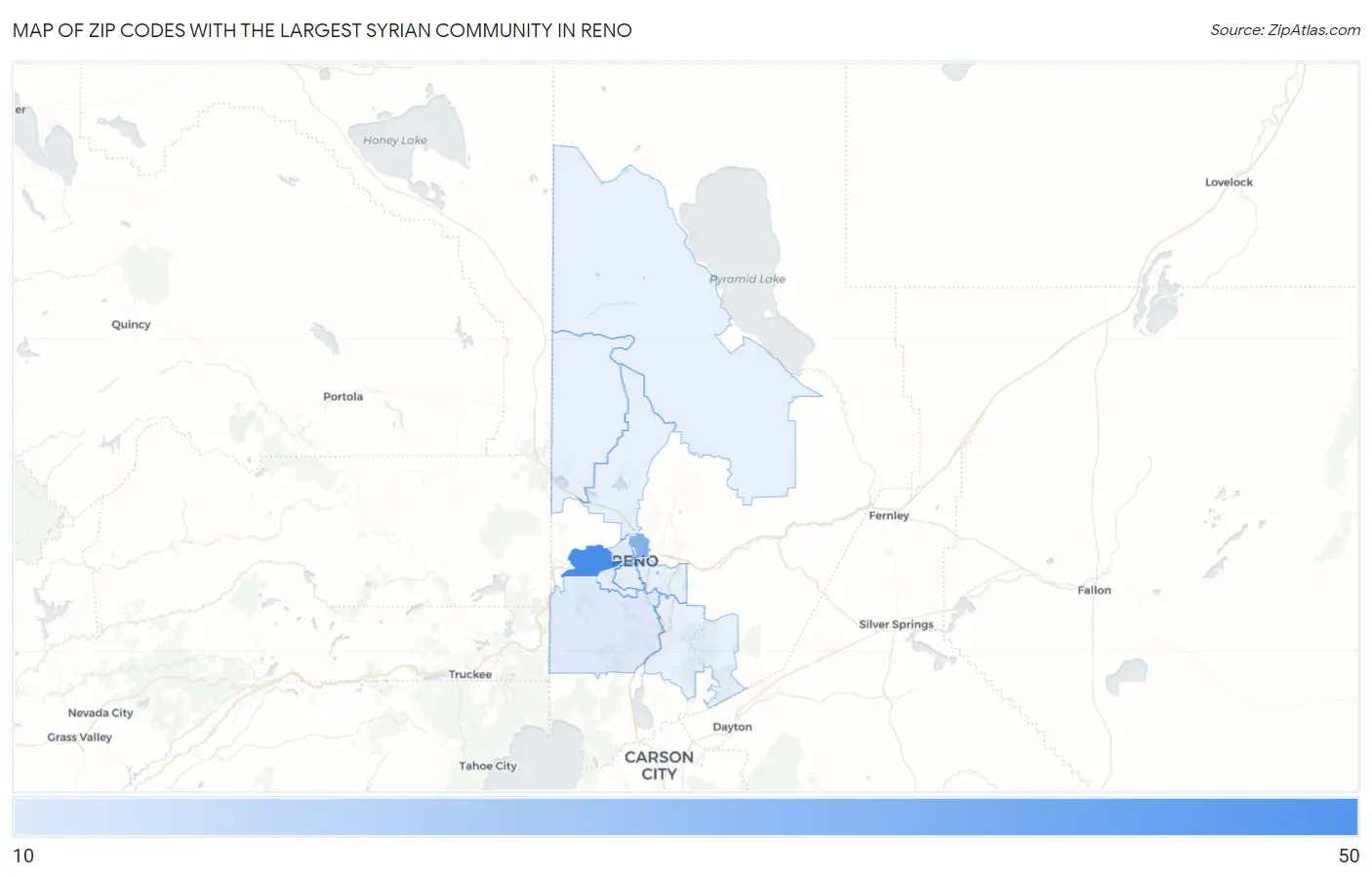 Zip Codes with the Largest Syrian Community in Reno Map