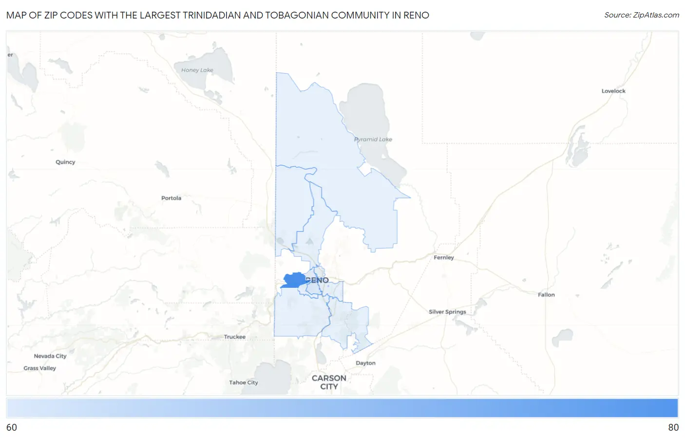 Zip Codes with the Largest Trinidadian and Tobagonian Community in Reno Map