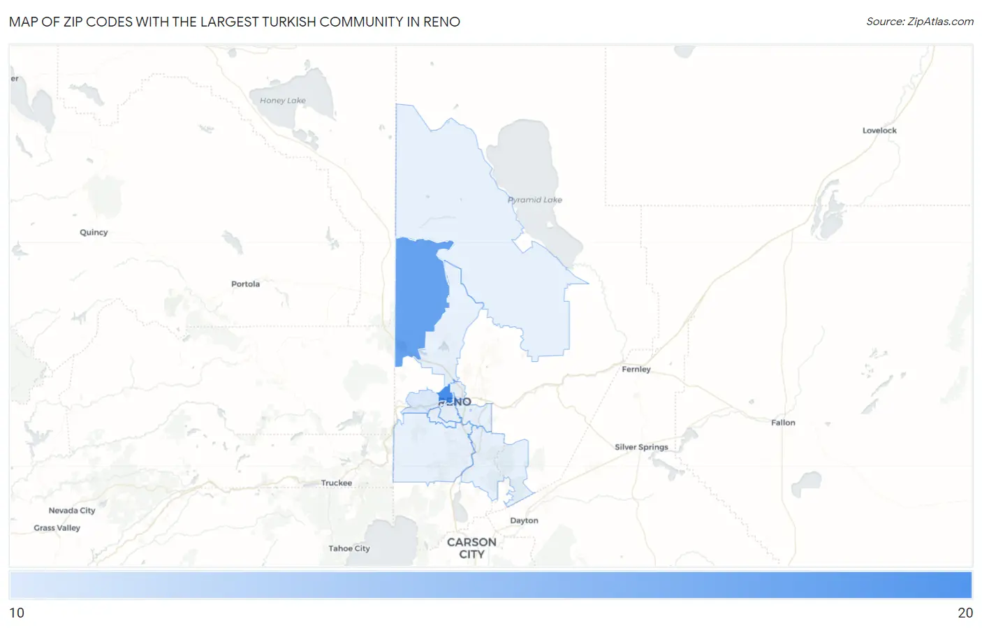 Zip Codes with the Largest Turkish Community in Reno Map