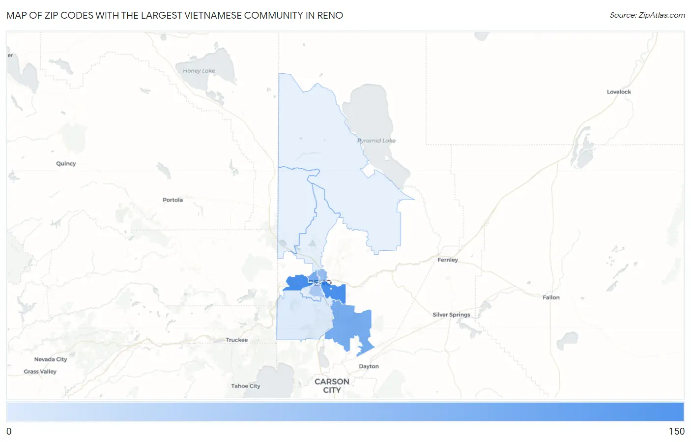 Zip Codes with the Largest Vietnamese Community in Reno Map