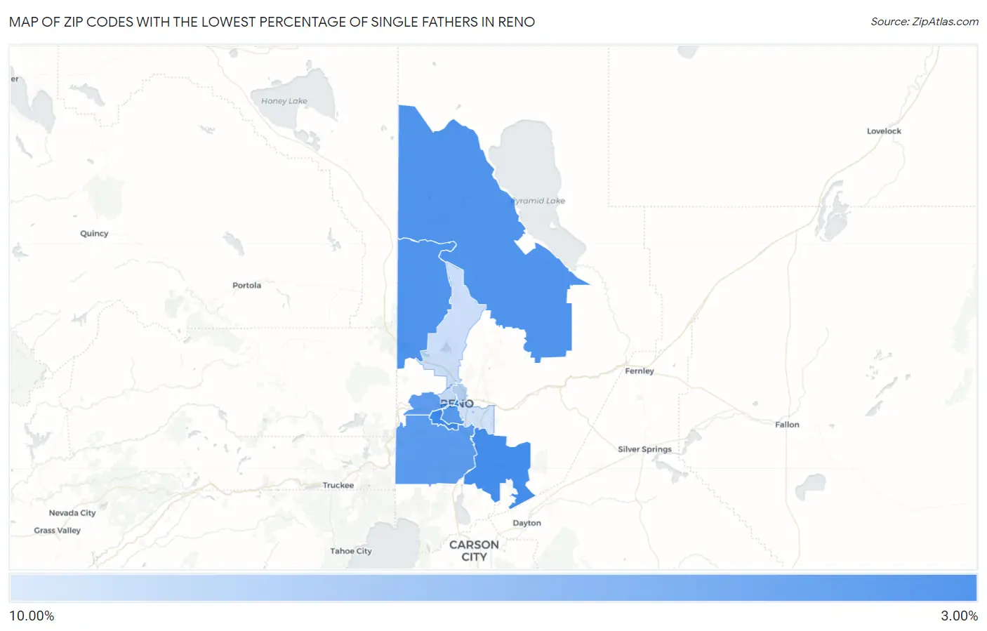 Zip Codes with the Lowest Percentage of Single Fathers in Reno Map