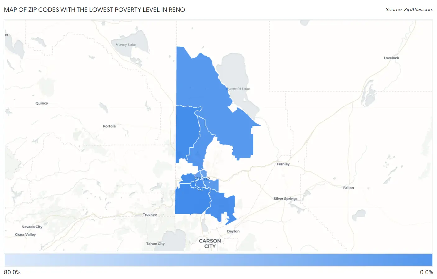 Zip Codes with the Lowest Poverty Level in Reno Map