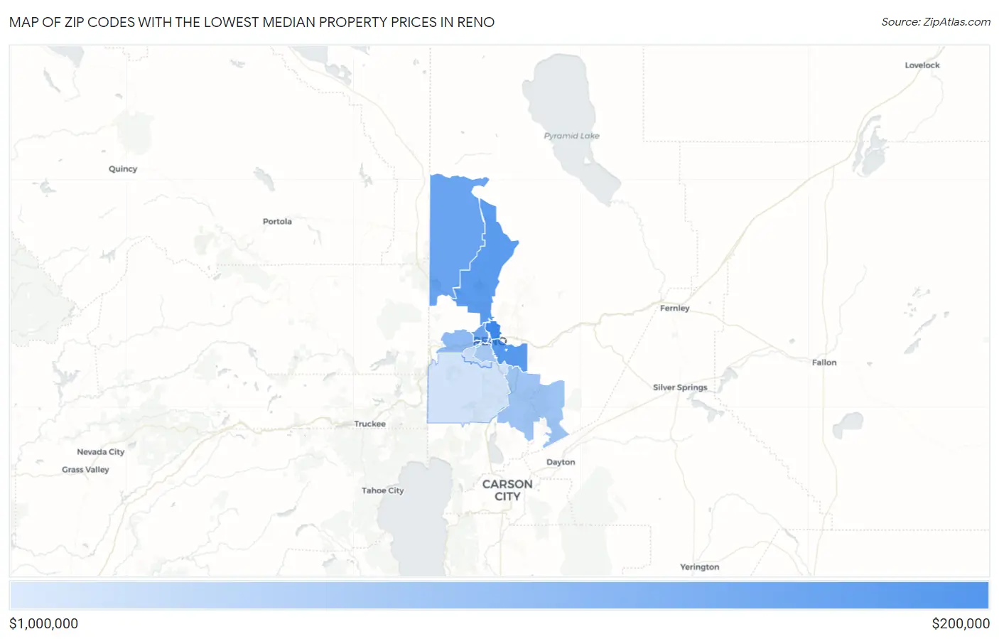 Zip Codes with the Lowest Median Property Prices in Reno Map