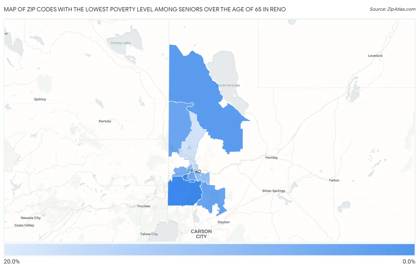 Zip Codes with the Lowest Poverty Level Among Seniors Over the Age of 65 in Reno Map