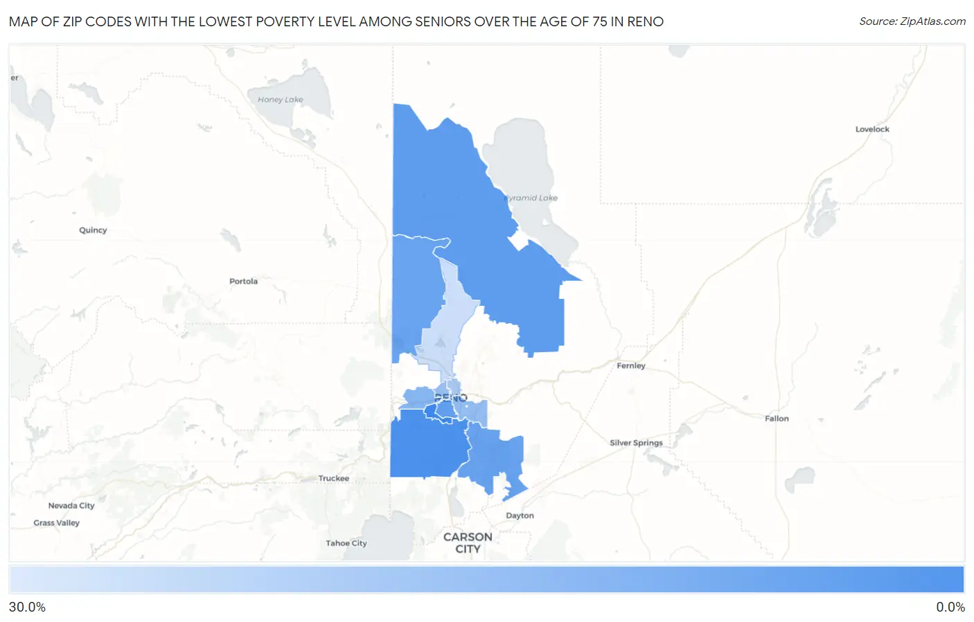 Zip Codes with the Lowest Poverty Level Among Seniors Over the Age of 75 in Reno Map