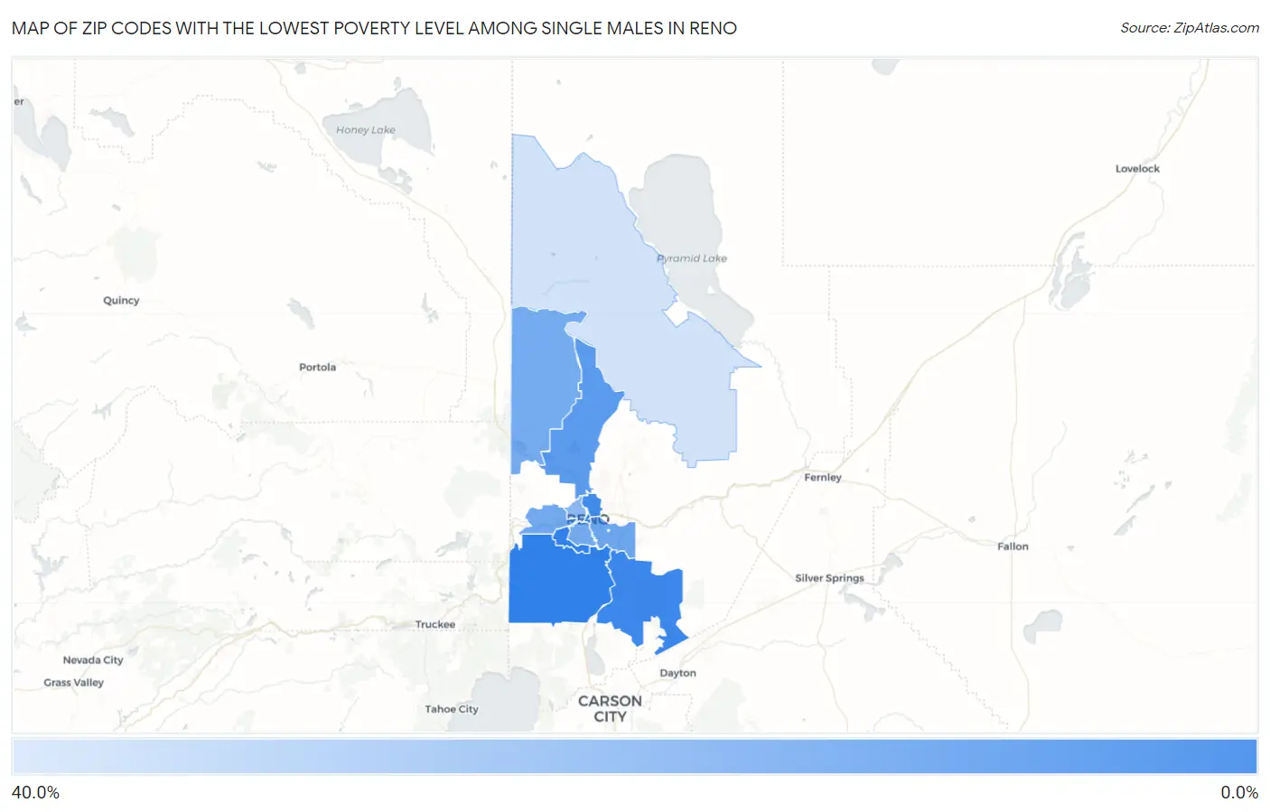 Zip Codes with the Lowest Poverty Level Among Single Males in Reno Map