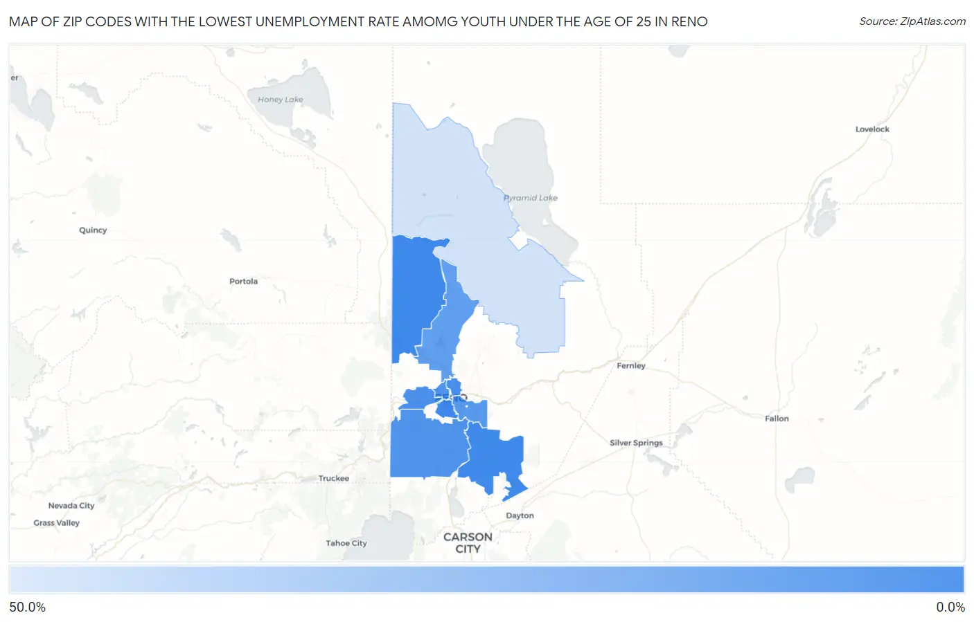 Zip Codes with the Lowest Unemployment Rate Amomg Youth Under the Age of 25 in Reno Map