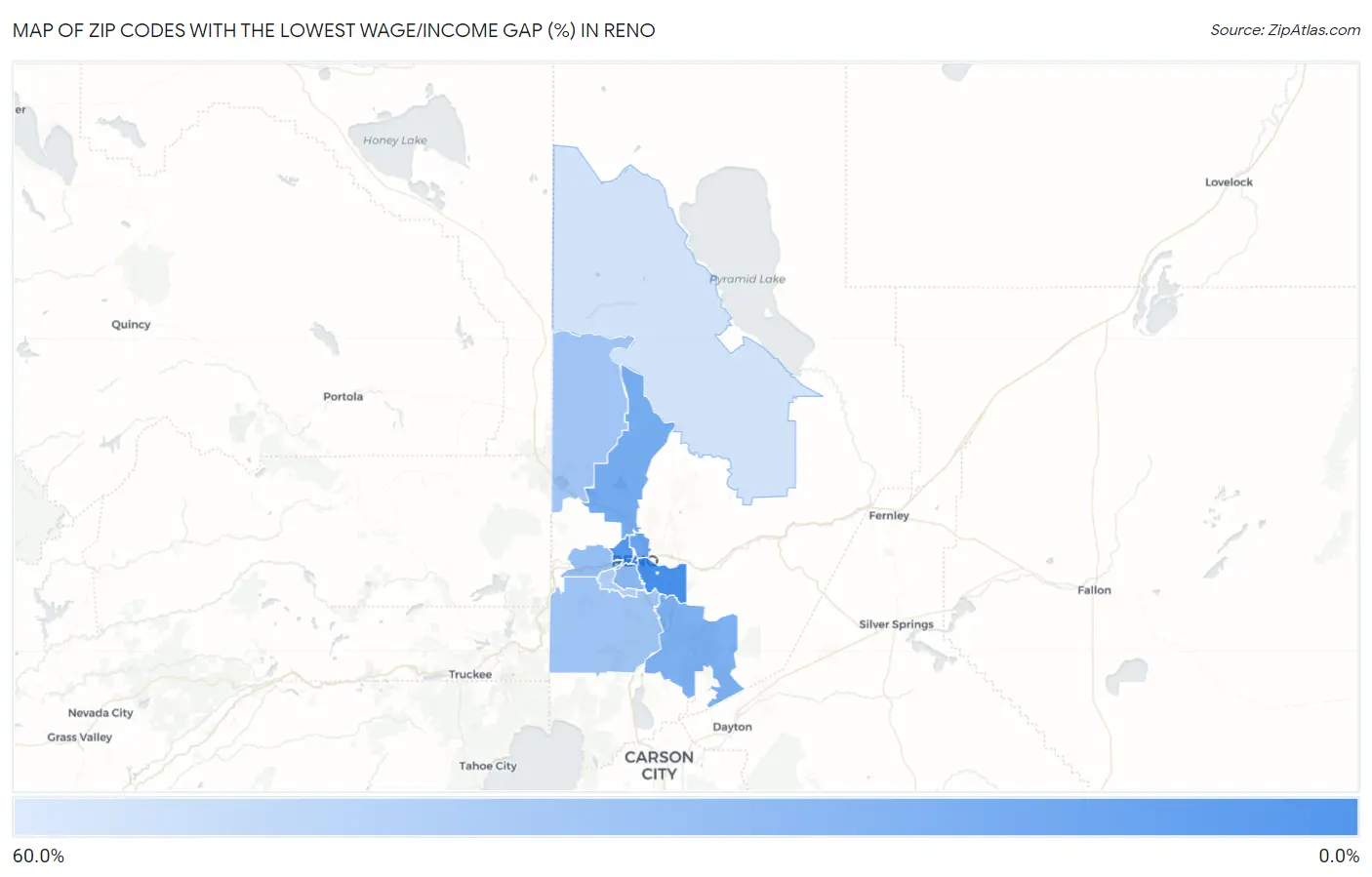 Zip Codes with the Lowest Wage/Income Gap (%) in Reno Map
