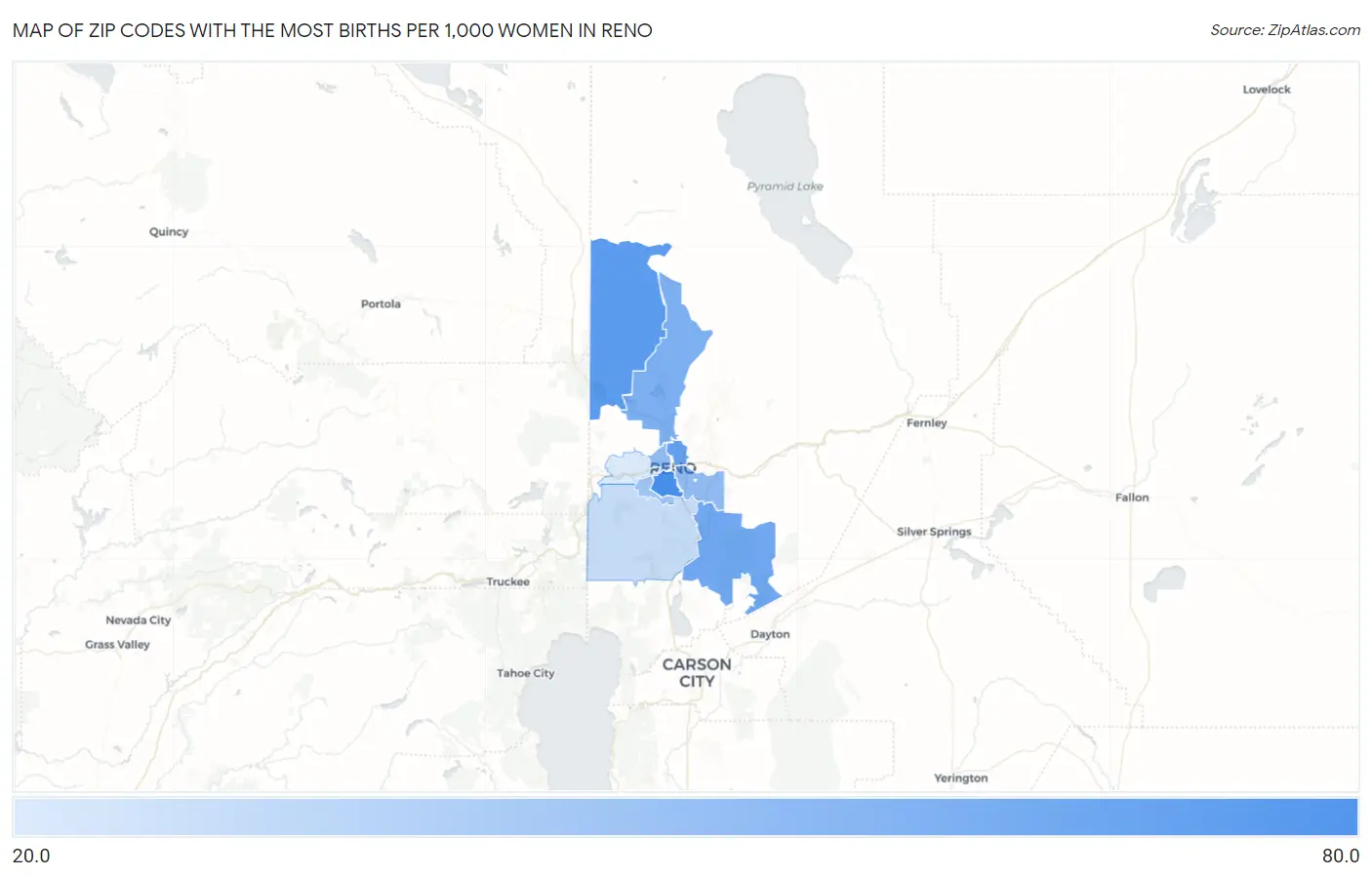 Zip Codes with the Most Births per 1,000 Women in Reno Map