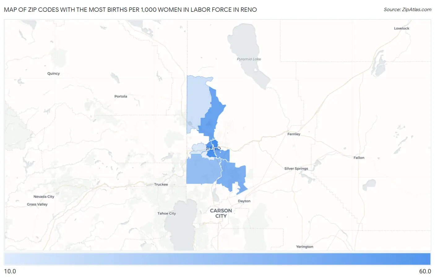Zip Codes with the Most Births per 1,000 Women in Labor Force in Reno Map