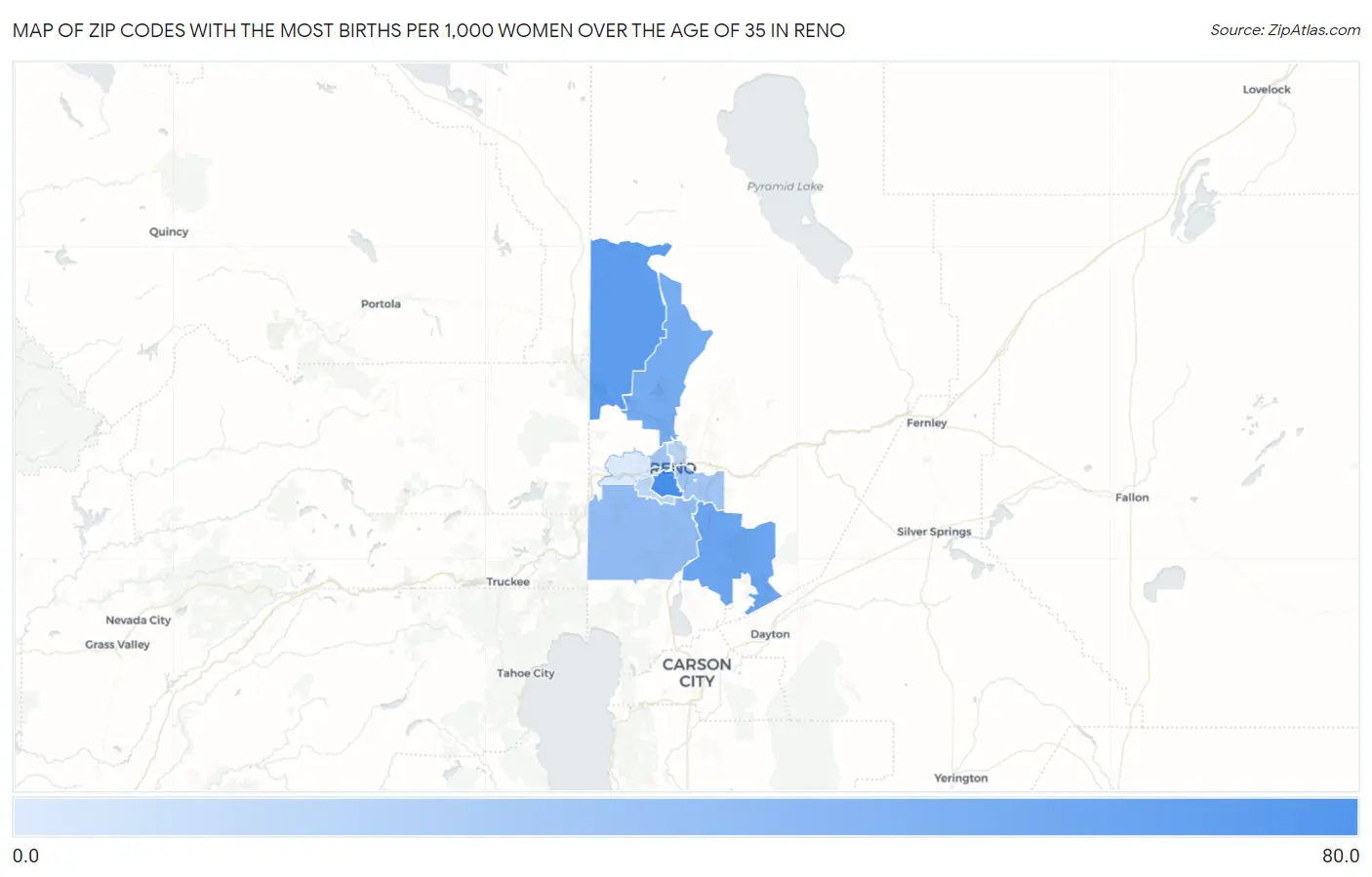 Zip Codes with the Most Births per 1,000 Women Over the Age of 35 in Reno Map