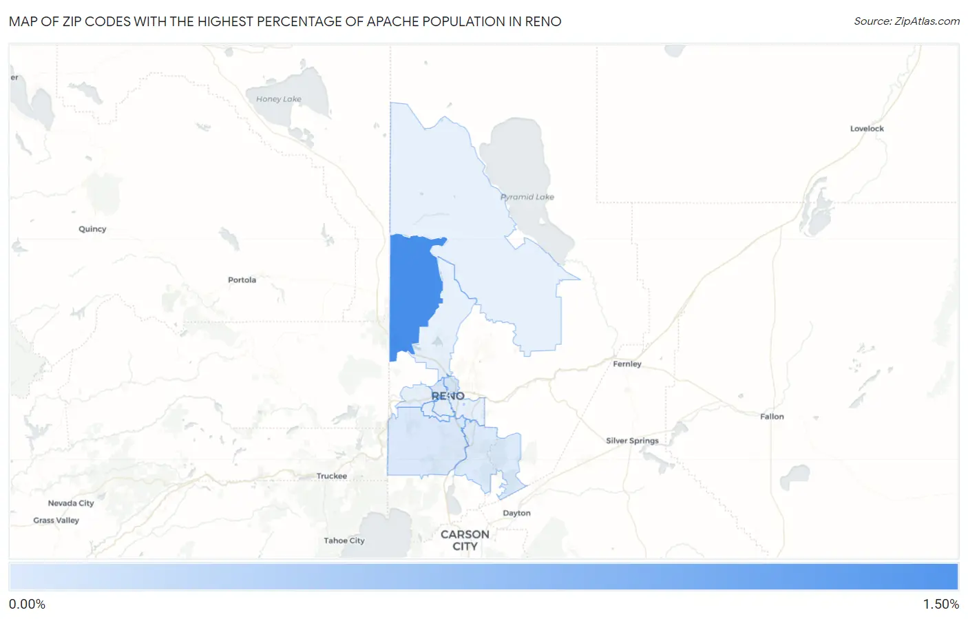Zip Codes with the Highest Percentage of Apache Population in Reno Map