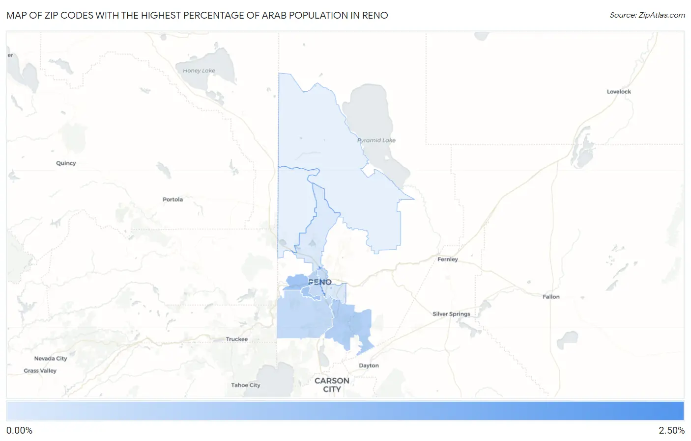 Zip Codes with the Highest Percentage of Arab Population in Reno Map