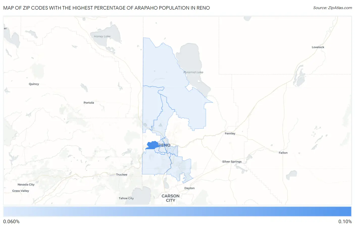 Zip Codes with the Highest Percentage of Arapaho Population in Reno Map