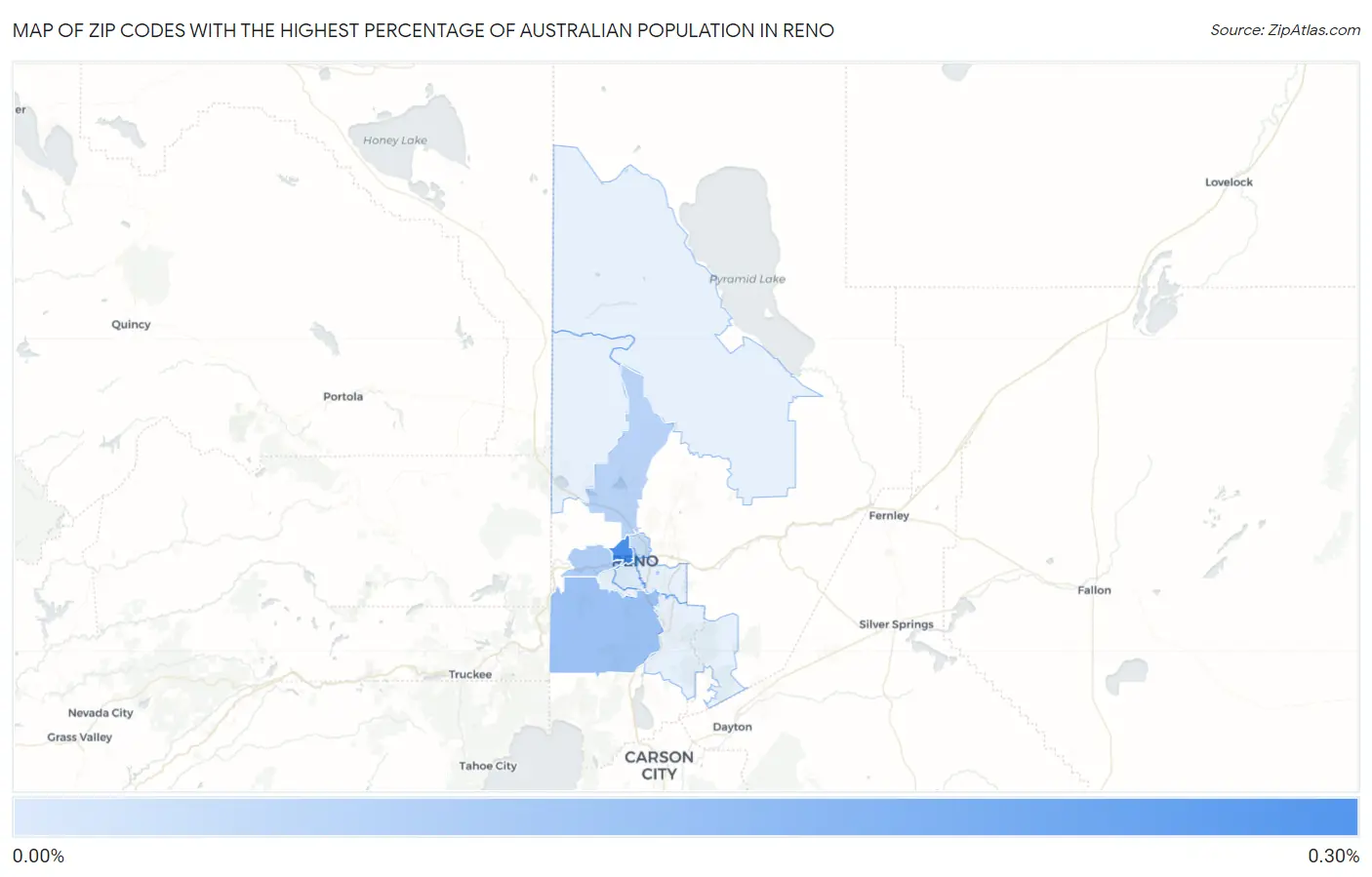 Zip Codes with the Highest Percentage of Australian Population in Reno Map