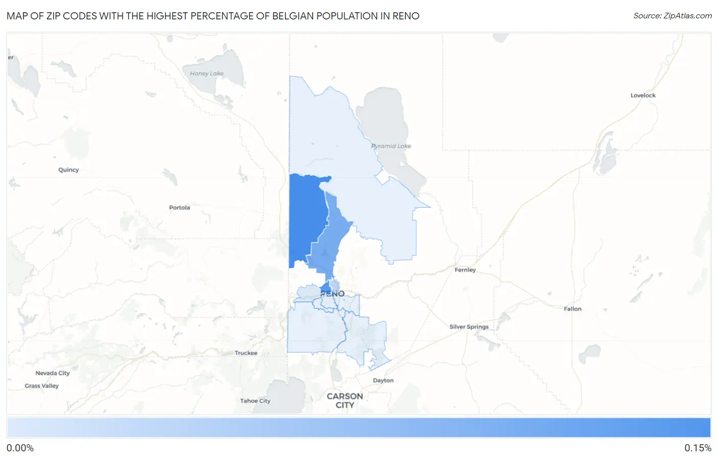 Zip Codes with the Highest Percentage of Belgian Population in Reno Map
