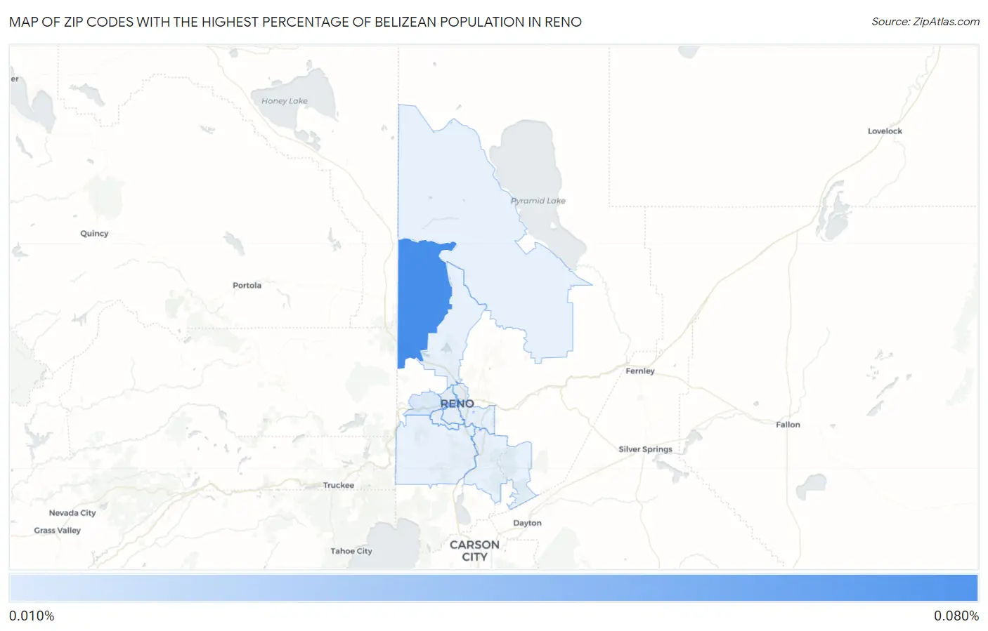 Zip Codes with the Highest Percentage of Belizean Population in Reno Map